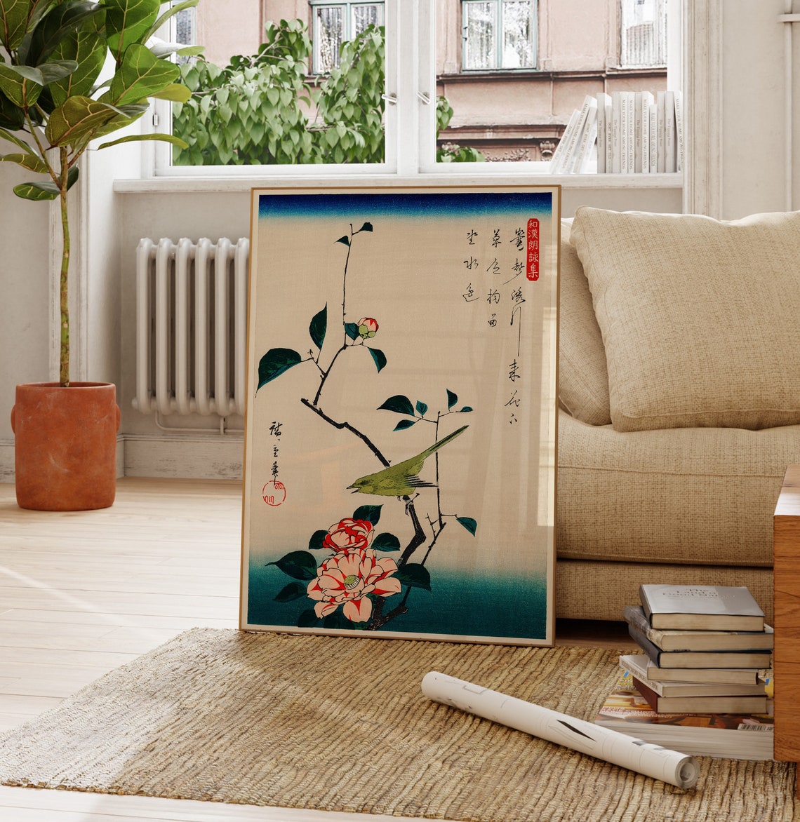 Hiroshige Camellia And Warbler Japanese Woodblock Bird Wall Art - Image 4