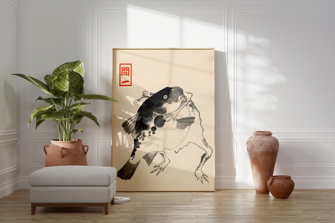 Matsumoto Hoji Frog and Fish, Vintage Ink Art Print - Image 2