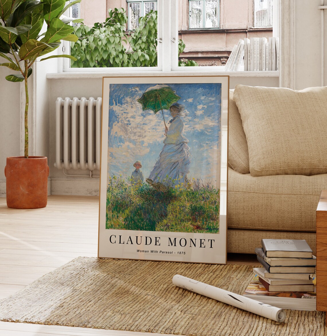 Claude Monet Woman With Parasol 1875 White Dress Green Parasol Poster - Image 4