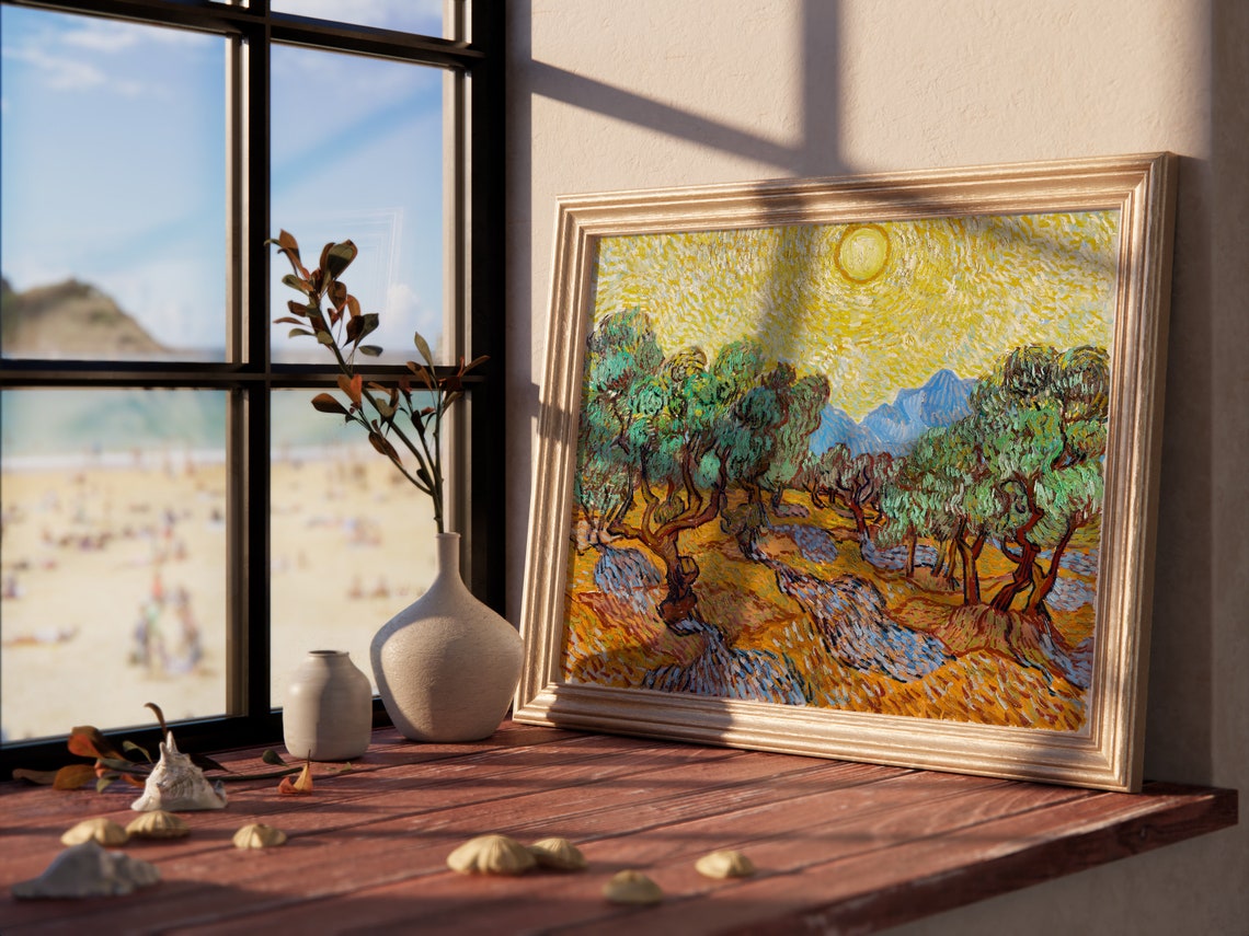 Van Gogh Olive Trees Golden Sky Alpilles Mountains Landscape Print - Image 3