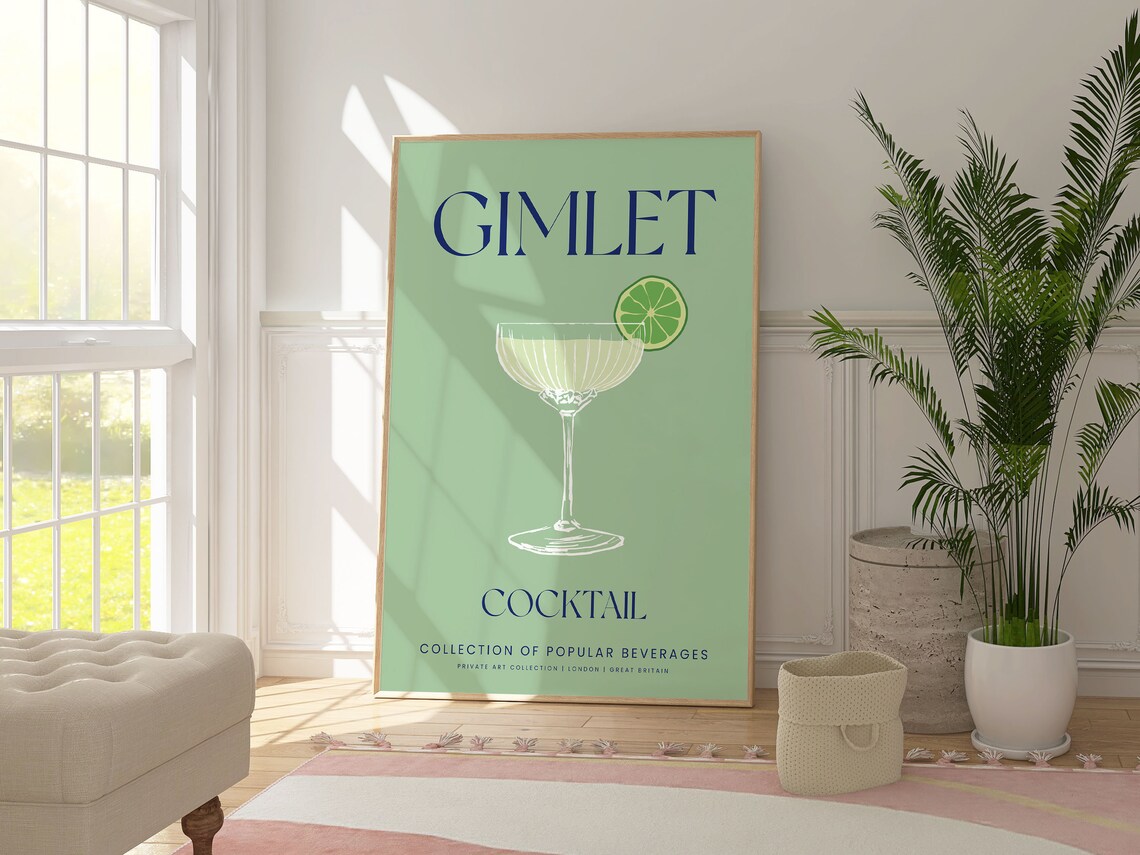 Gimlet Cocktail Illustration Lime Coupe Bar Art Minimalist Green Poster - Image 2