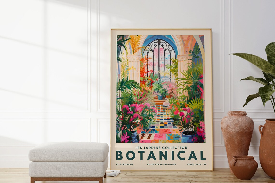 Les Jardins Botanical Glasshouse Pink Flowers London Art Poster - Image 4