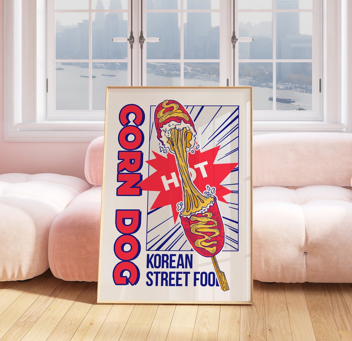 Korean Corn Dog Pop Art Hot Street Food Red Blue Kitchen Wall Poster - Image 3