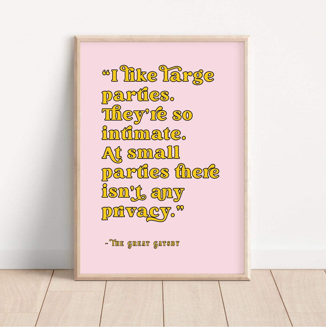The Great Gatsby Literary Quote Pink I Like Large Parties Book Wall Art - Image 2