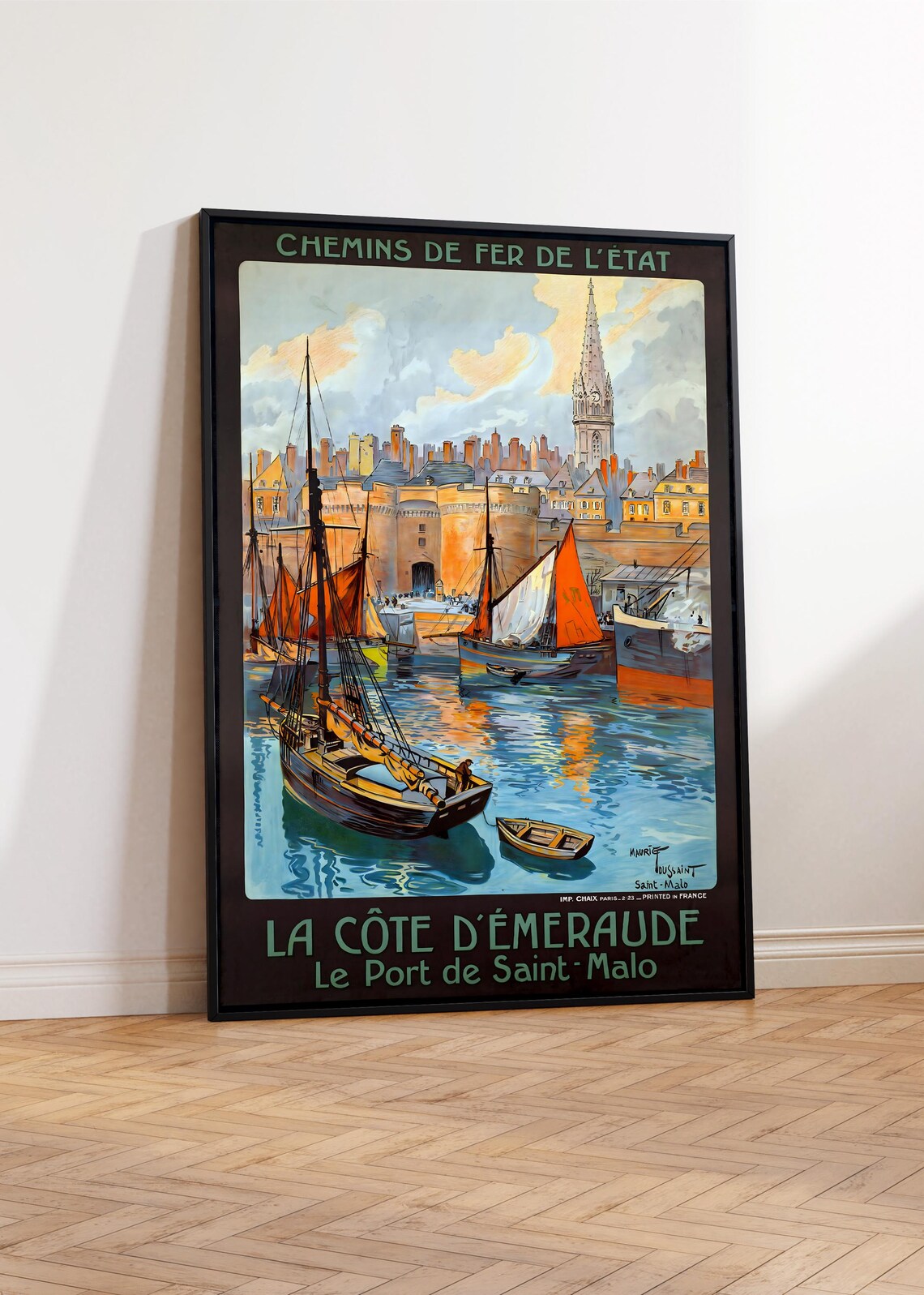 Port Saint Malo Vintage French Railway Travel Poster Emerald Coast Harbor - Image 2