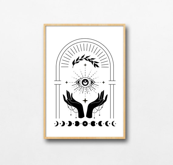 Celestial Mystic Eye Moon Phase Stars Zodiac Print Femme Boho Witch Aesthetic Decor Magic Vintage Tarot Arch Minimal Line Art