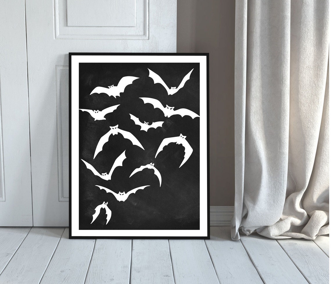 White Bats Chalkboard Black Halloween Silhouette Wall Decor Poster - Image 4