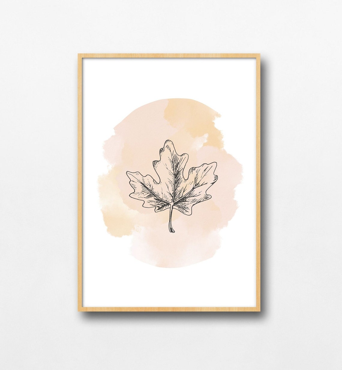 Oak Leaf Line Art Blush Watercolor Botanical Wall Decor Poster - Image 2