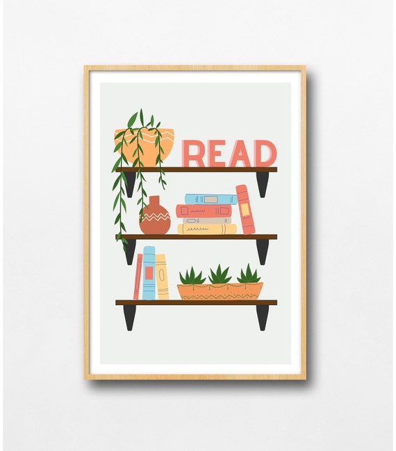 Boho Classroom Read Plant Bookshelf Art Print