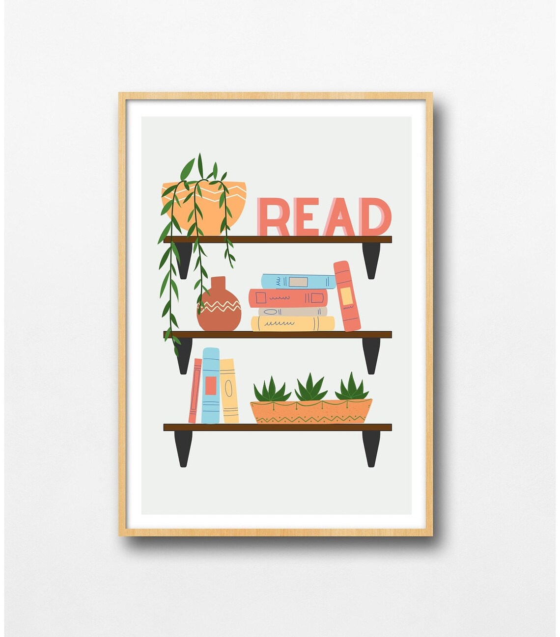 Boho Classroom Read Plant Bookshelf Art Print