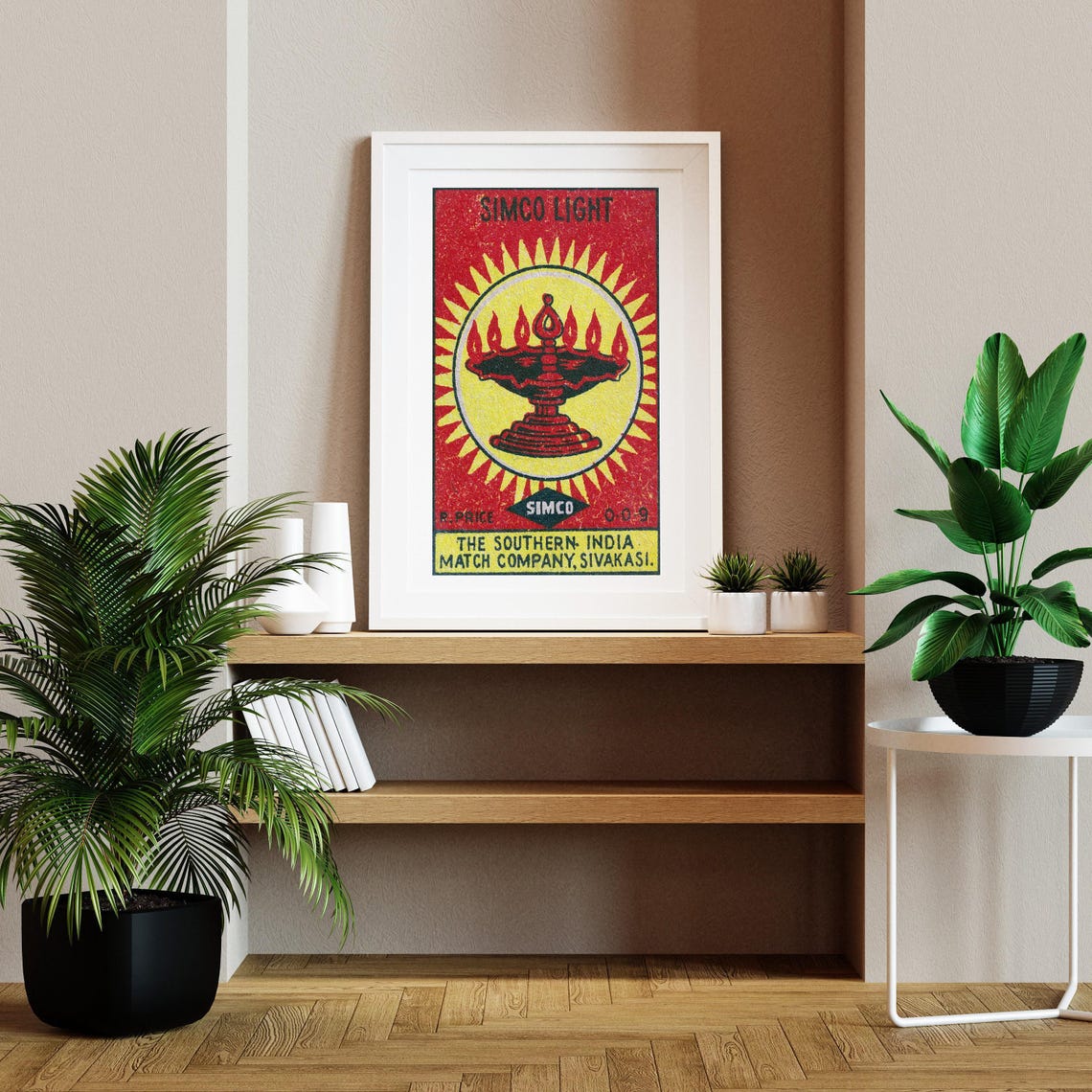 Simco Light Oil Lamp Vintage Indian Matchbox Label Diya Poster - Image 2