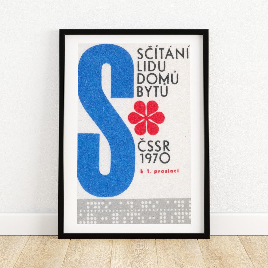 1970 Czechoslovak Census Population Housing Blue S Vintage Poster