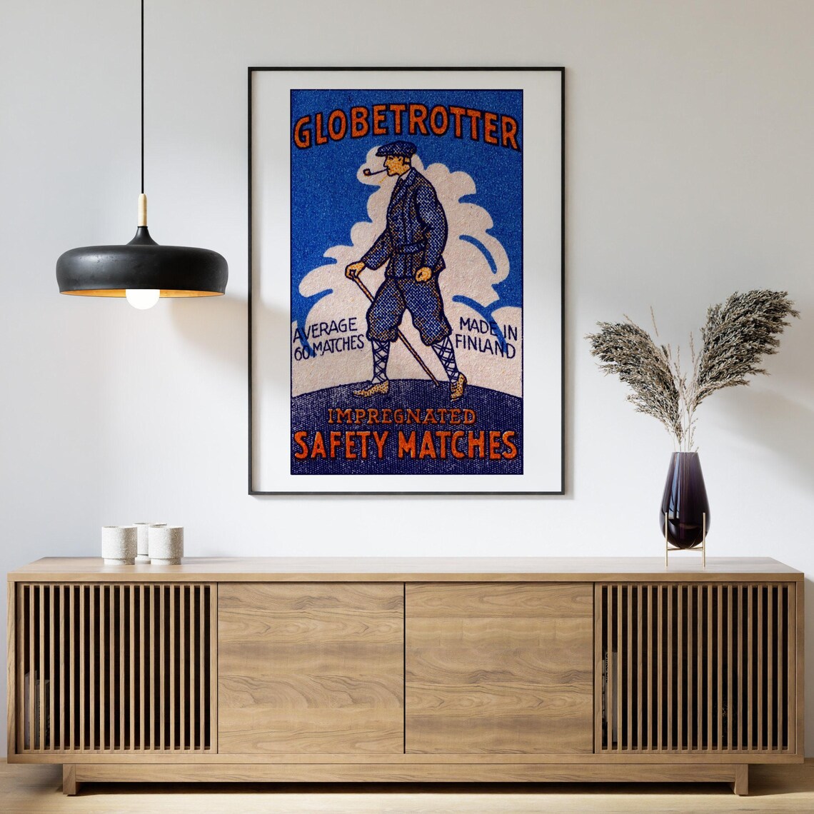 Globetrotter Hiker Pipe Finland Vintage Matchbox Art Poster Travel - Image 4