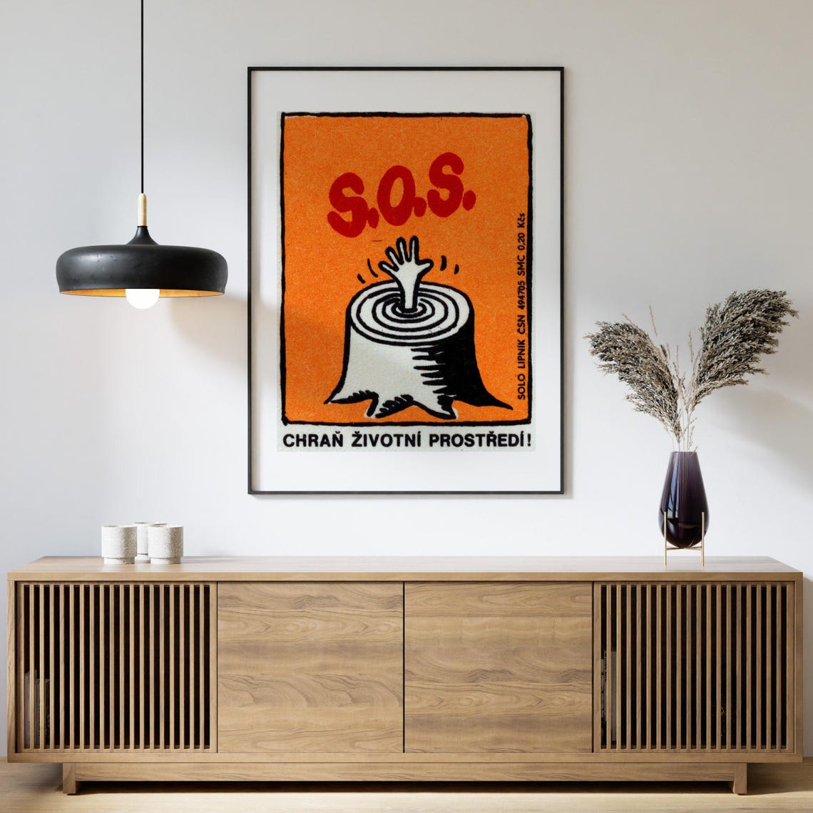 SOS Tree Stump Vintage Czech Environmental Matchbox Label Poster - Image 4