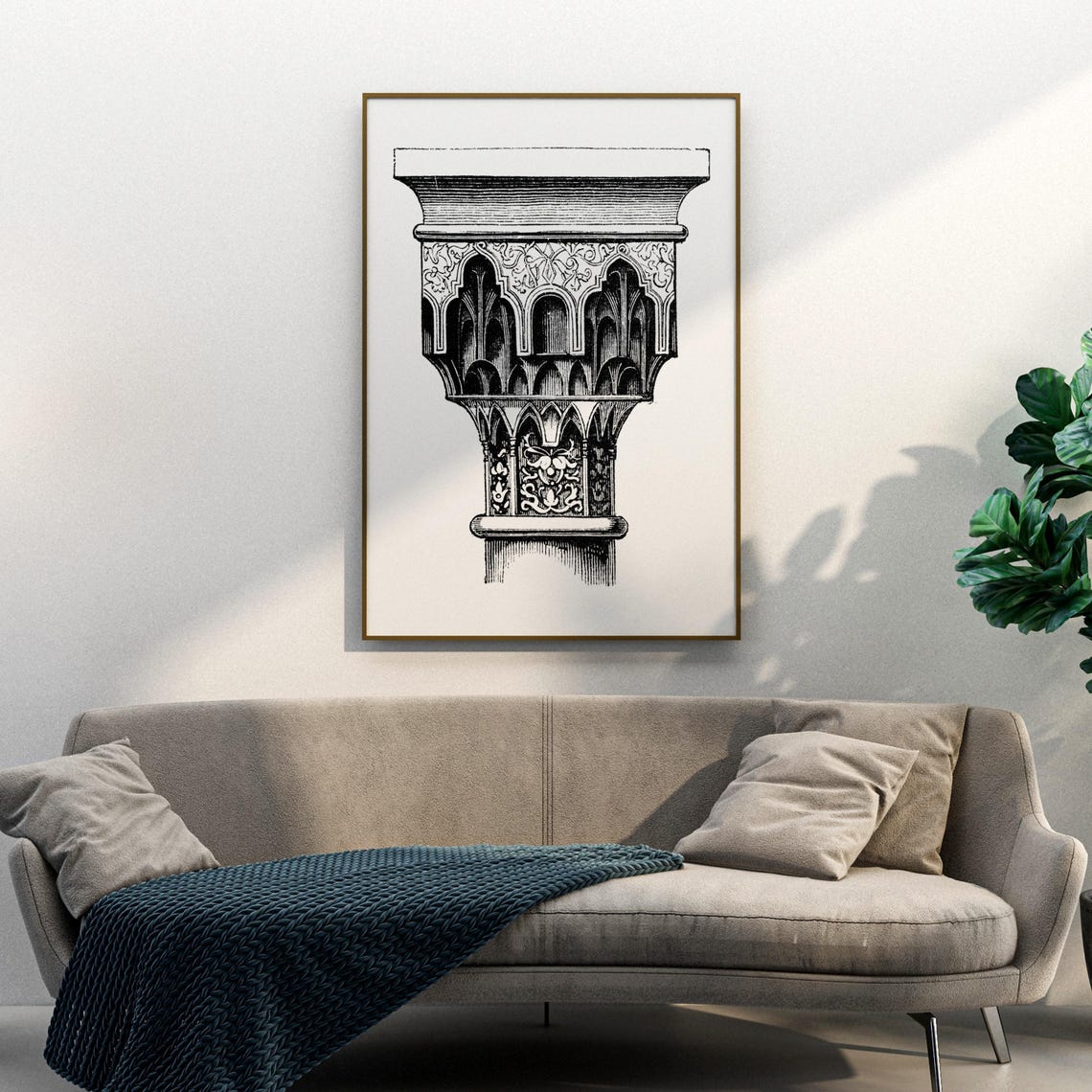Carved Moorish Column Capital Architectural Illustration Poster - Image 3