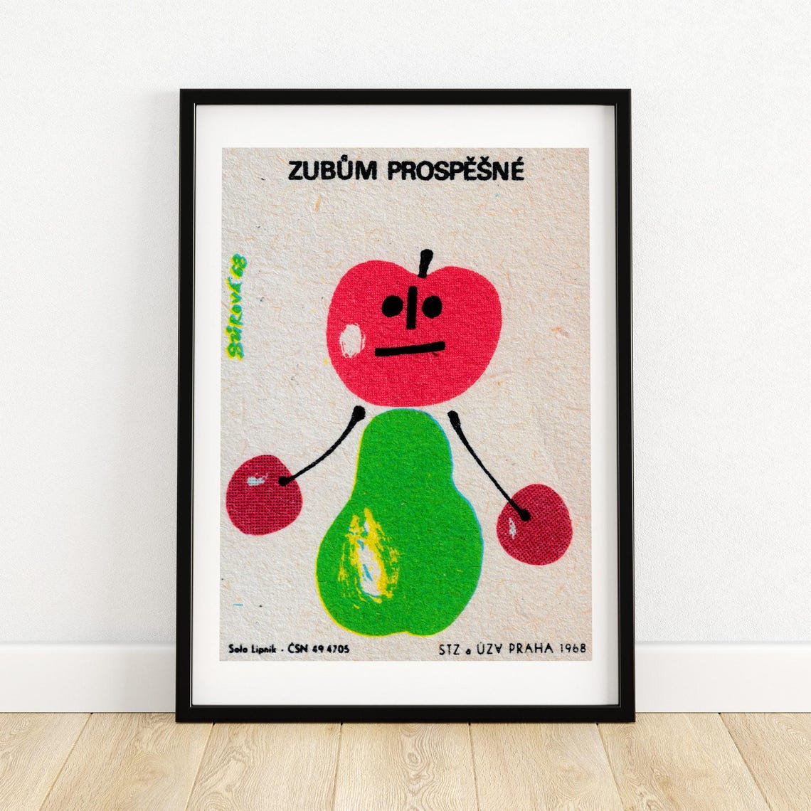 Person Made Of Fruit Matchbox Print Czech Wall Art Vintage Czech Art Matchbox Wall Poster Vintage Poster Print