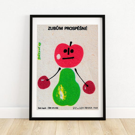 Person Made Of Fruit Matchbox Print Czech Wall Art Vintage Czech Art Matchbox Wall Poster Vintage Poster Print