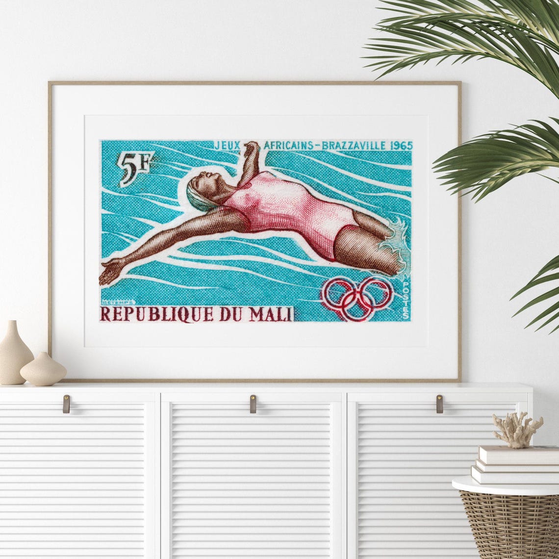Mali 1965 African Games Swimmer Vintage Sports Postage Stamp Poster - Image 2