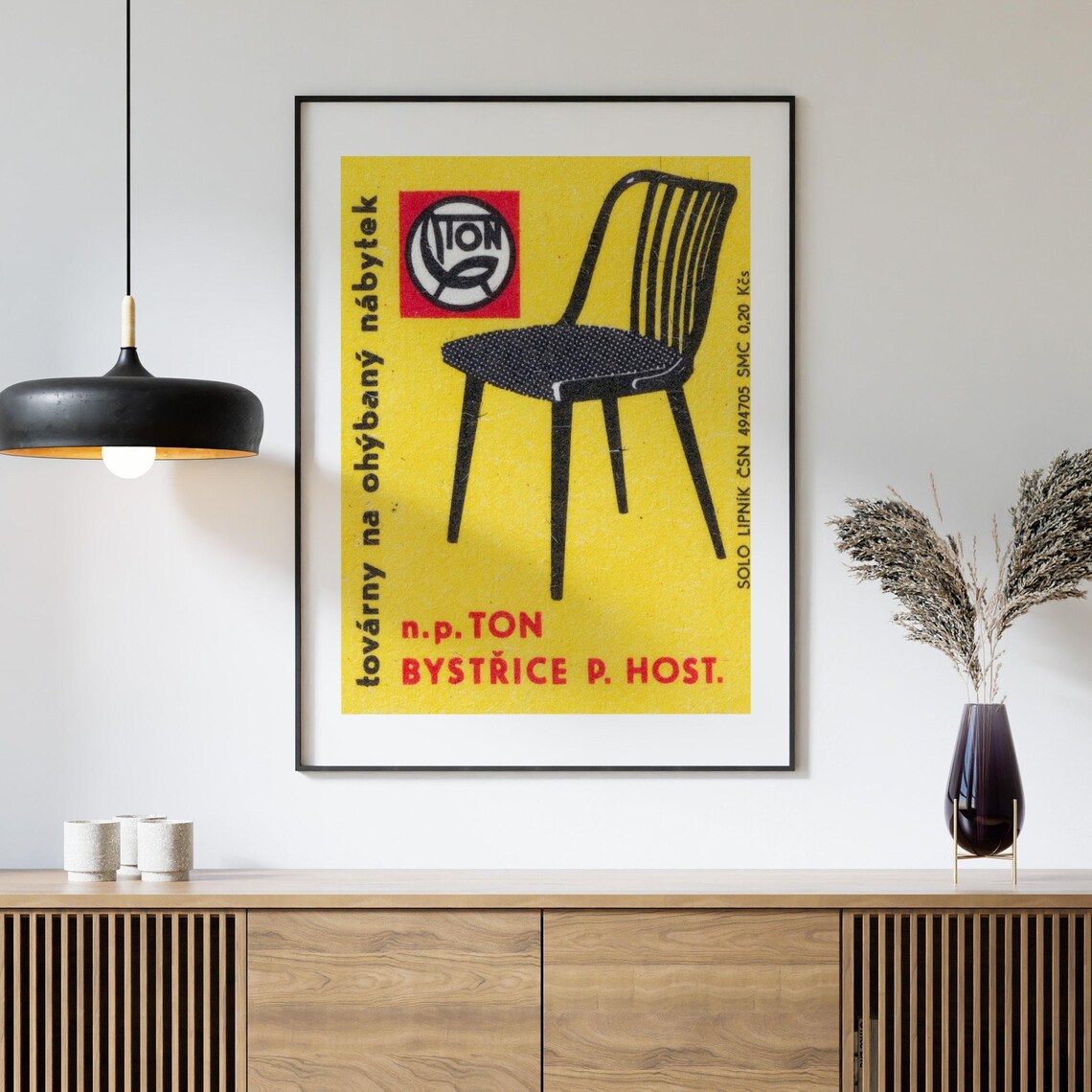 TON Bentwood Chair Bystrice Czech Vintage Furniture Matchbox Poster - Image 4