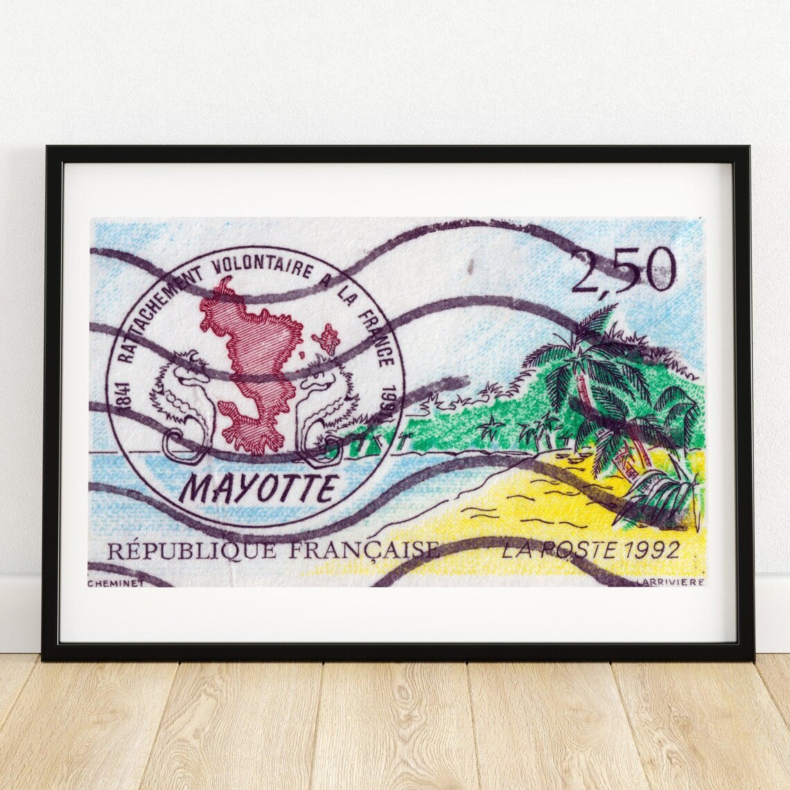 Tropical Sandy Beach Postage Stamp Vintage Poster Print
