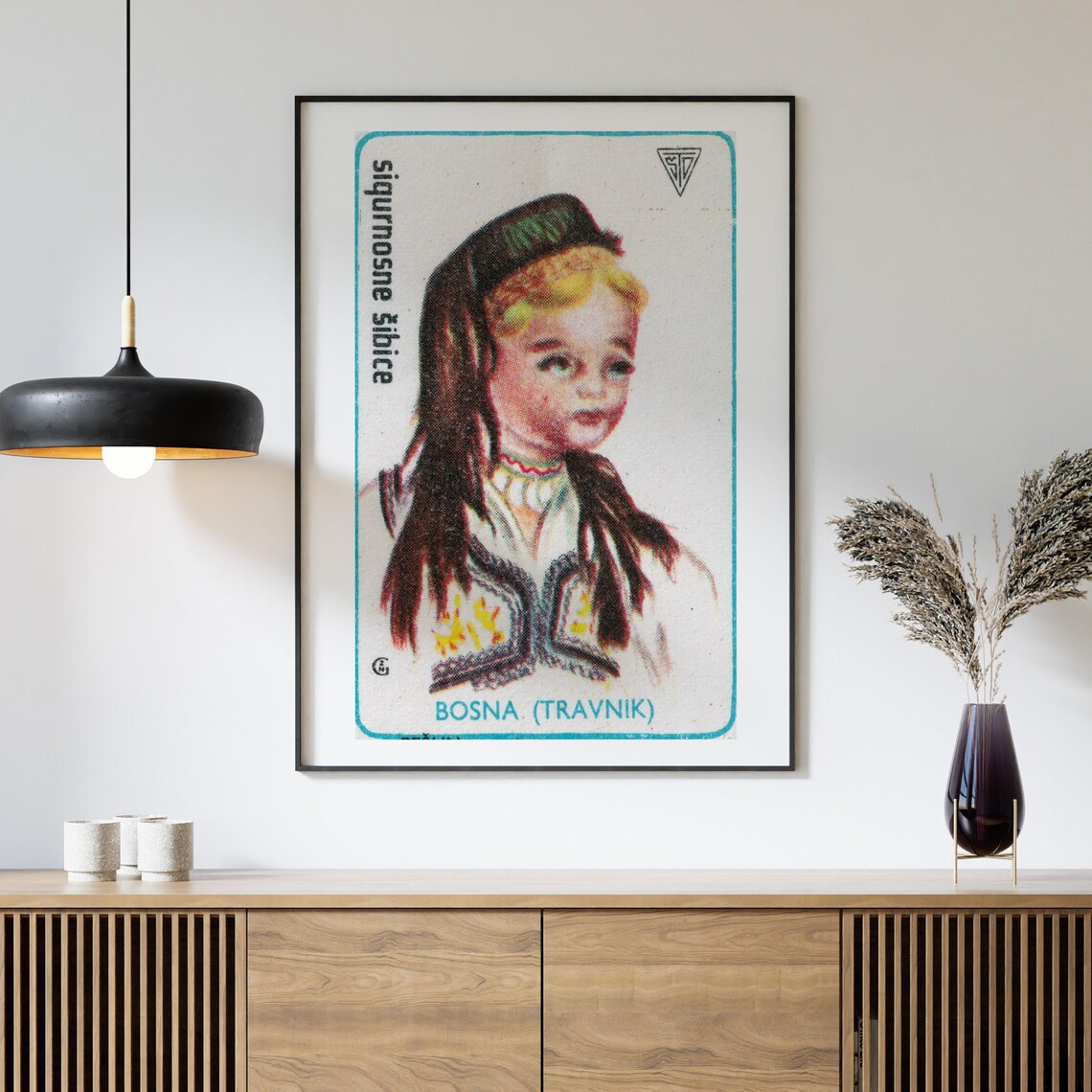 Bosnian Girl Folk Costume Travnik Vintage Matchbox Art Poster - Image 4
