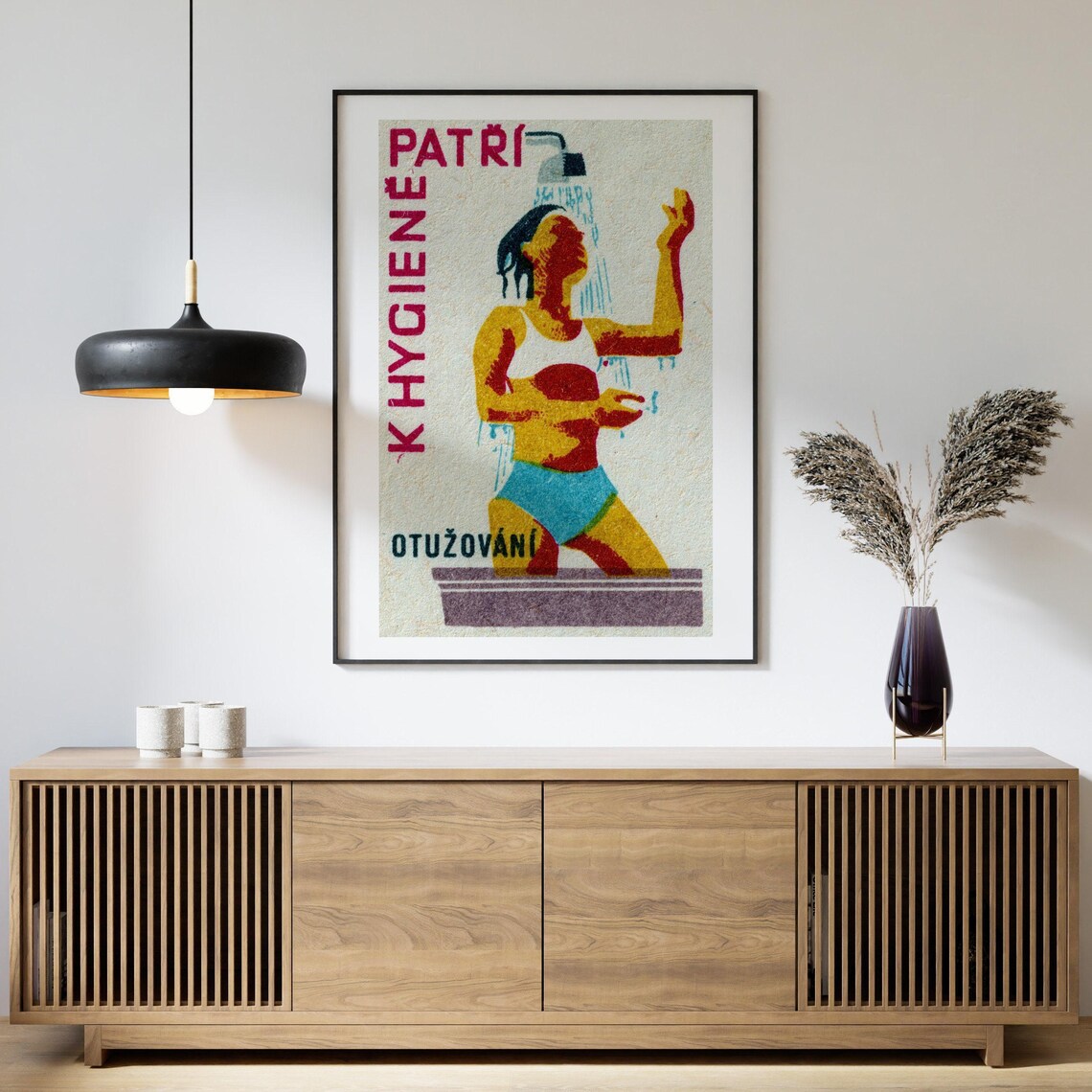 Czech Shower Hygiene Woman Retro Matchbox Illustration Poster - Image 4