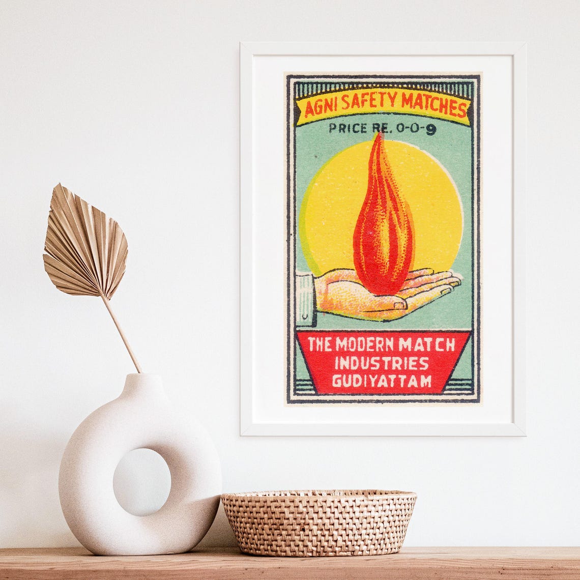 Agni Safety Matches Vintage Flame Hand India Advertising Poster - Image 4