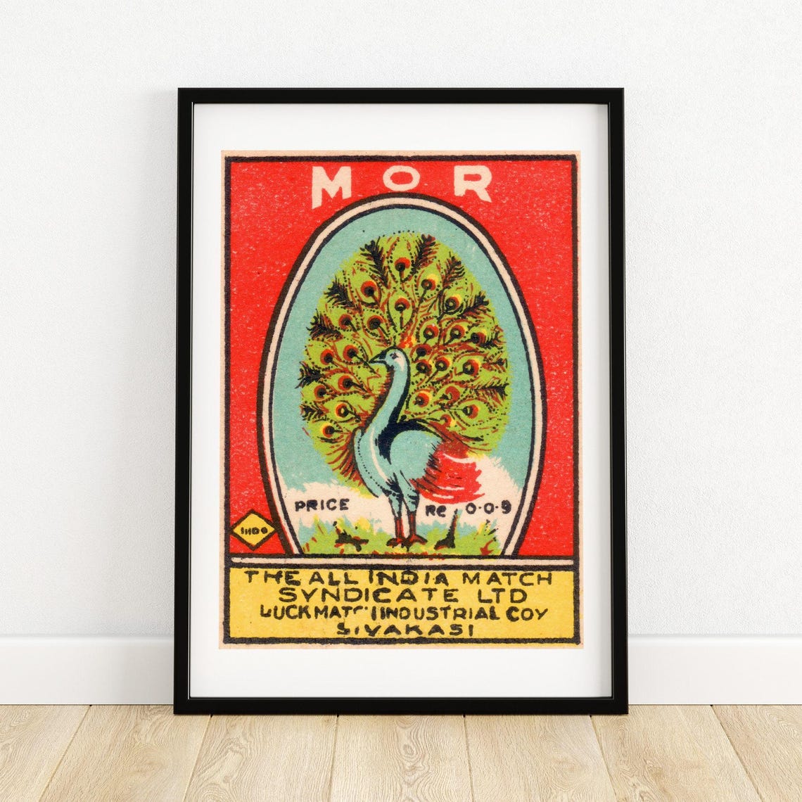 Mor Peacock Indian Vintage All India Match Syndicate Label Poster