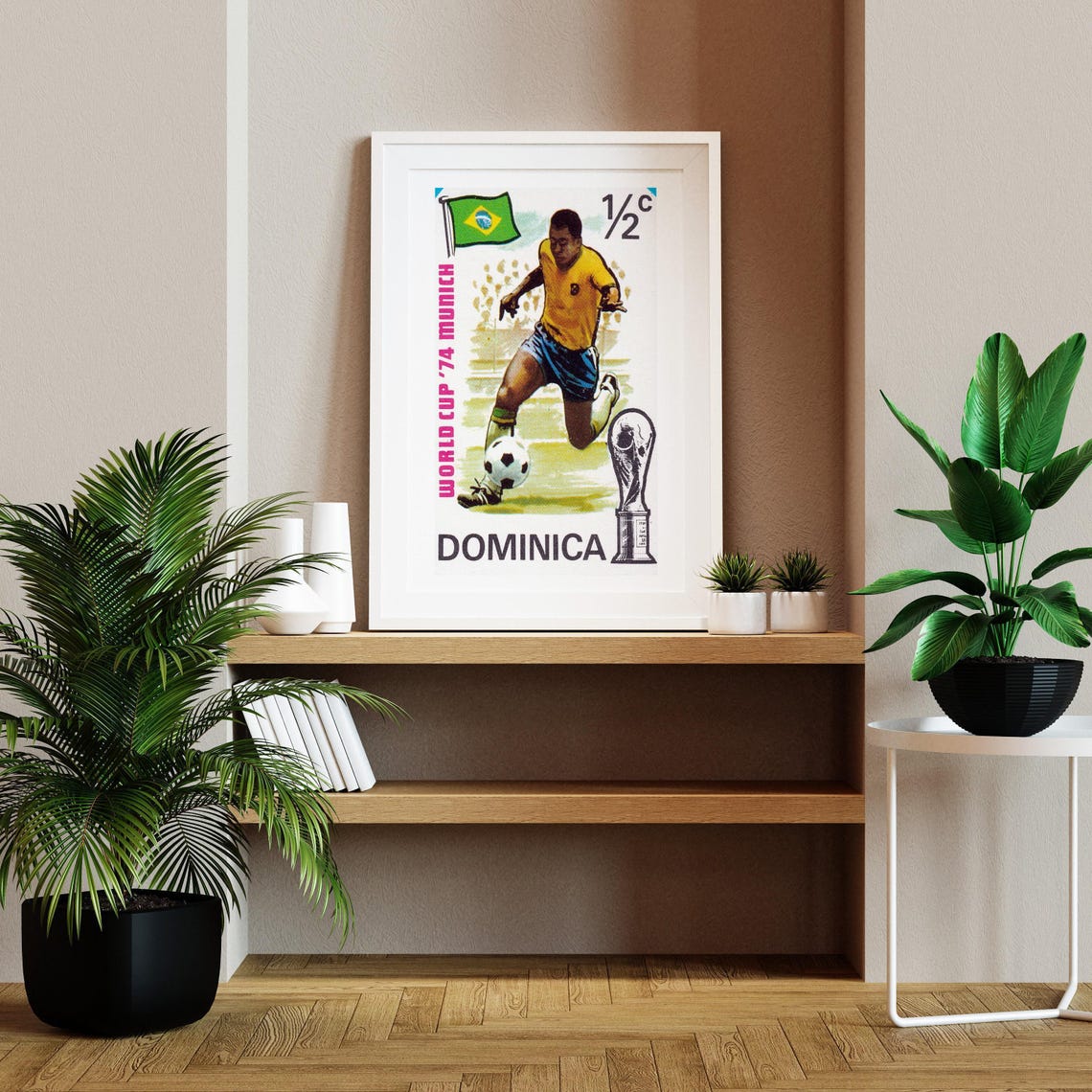 Dominica World Cup 74 Munich Brazil Player Vintage Stamp Art Poster - Image 2