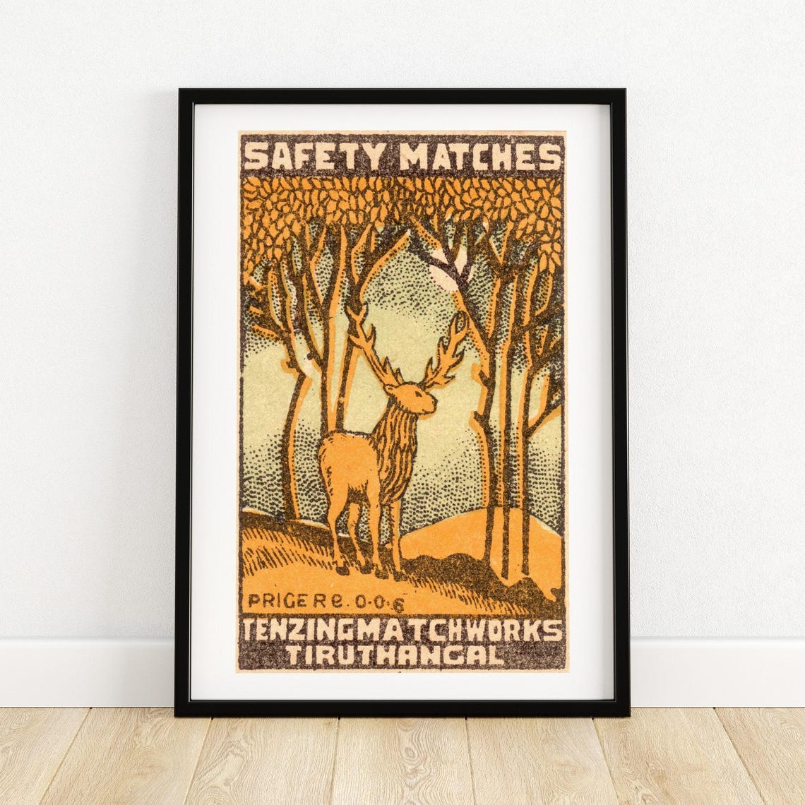 Stag in Forest Safety Matches Tenzing Match Works Indian Poster
