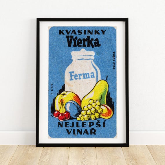 Milk Jug and Fruit Matchbox Vintage Czech Poster Print