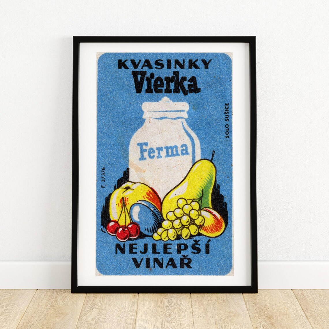 Milk Jug and Fruit Matchbox Vintage Czech Poster Print