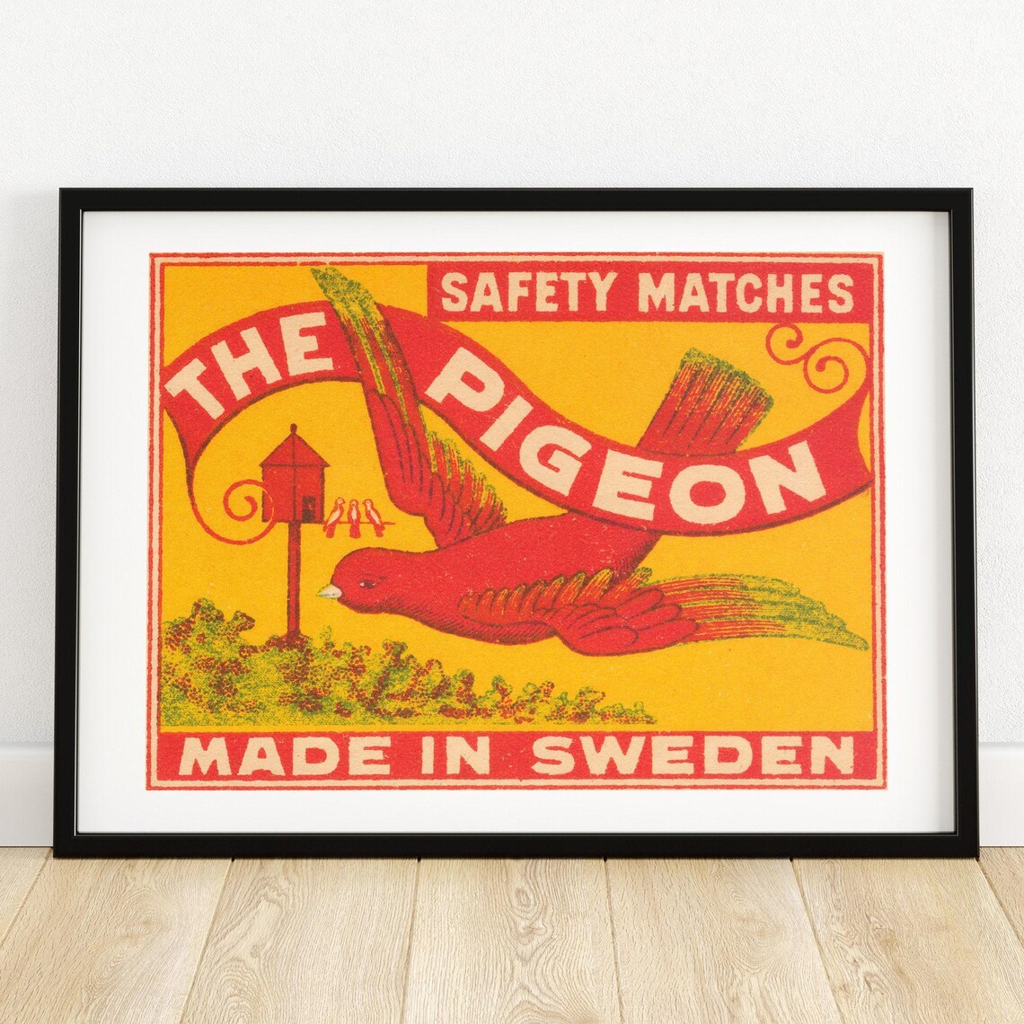 The Pigeon Red Bird Swedish Vintage Safety Matches Label Poster