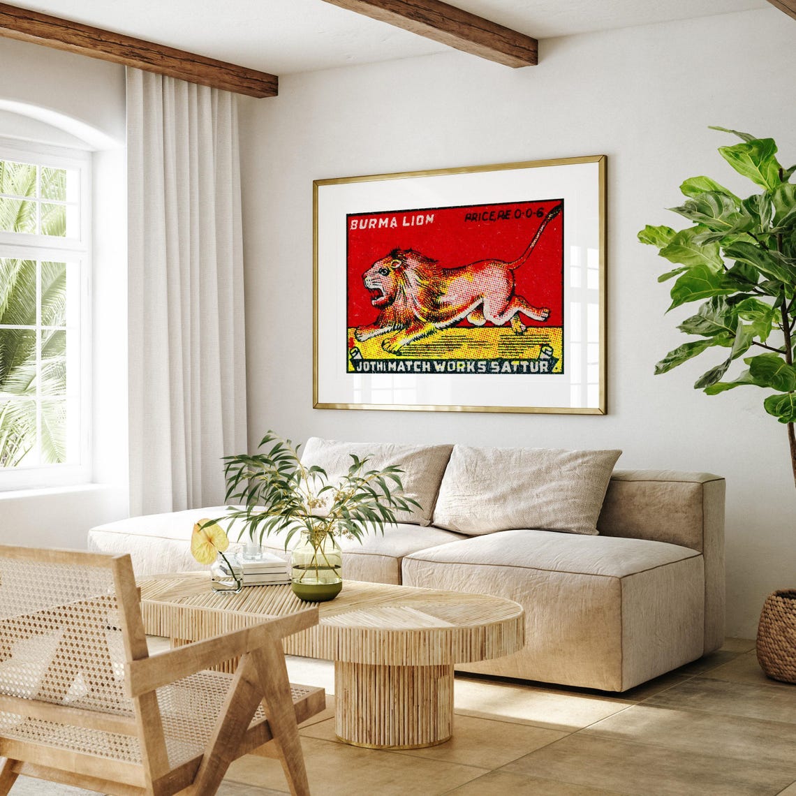 Burma Lion Vintage Indian Matchbox Label Roaring Lion Red Art Poster - Image 4