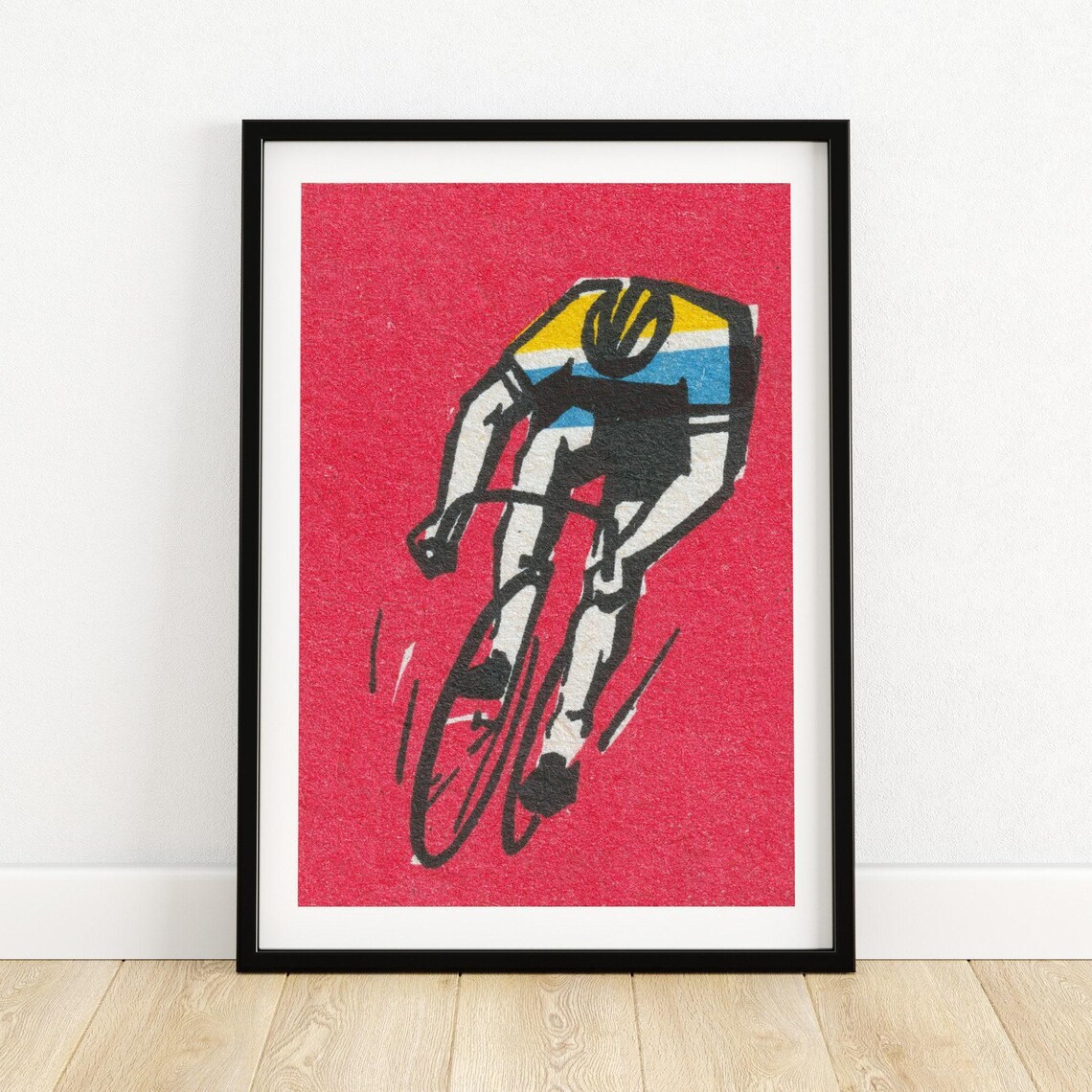 Cyclist Racing Red Vintage Matchbox Art Poster Front View Speed
