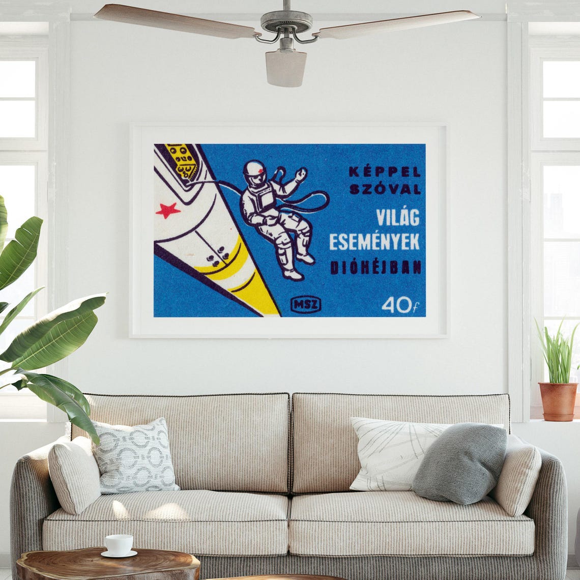 Cosmonaut Spacewalk Rocket Space Race Vintage Hungarian Poster - Image 4