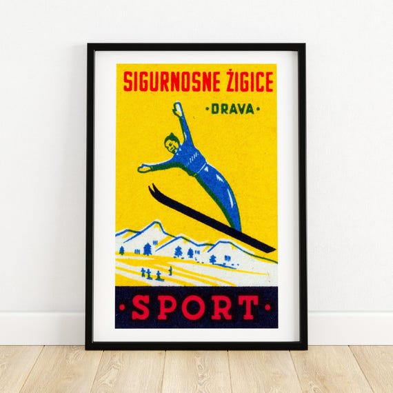 Ski Jump Matchbox Print Aesthetic Wall Art Vintage Dutch Art Matchbox Wall Poster Vintage Poster Print