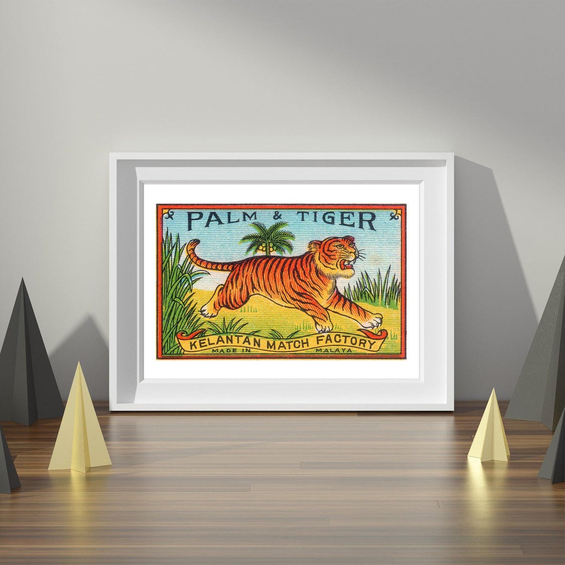 Palm and Tiger Kelantan Vintage Malaya Matchbox Label Art Poster - Image 4