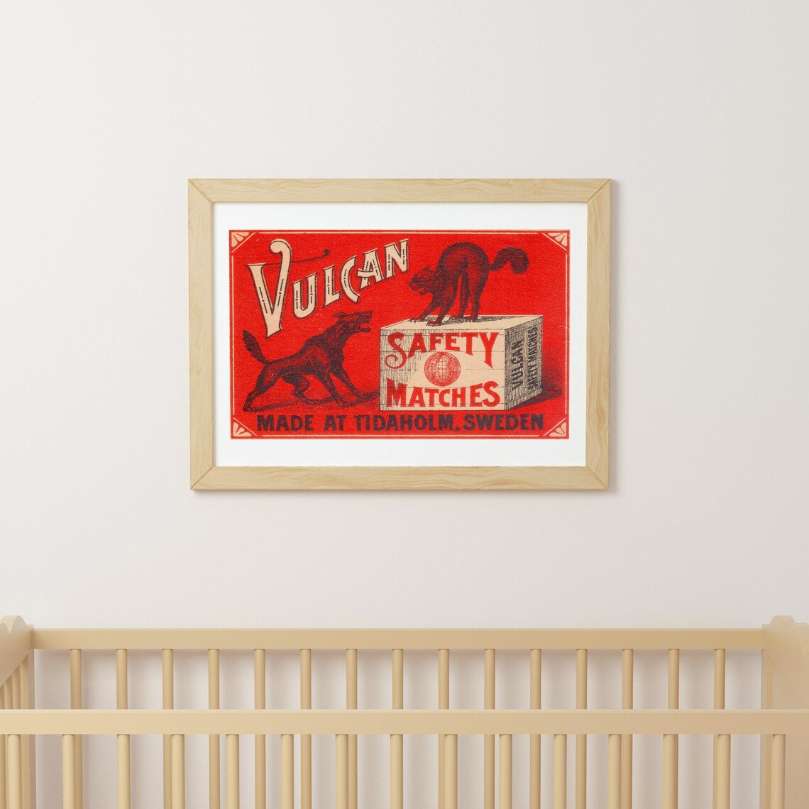 Vulcan Dog Versus Cat Fight Vintage Swedish Matchbox Label Poster - Image 3