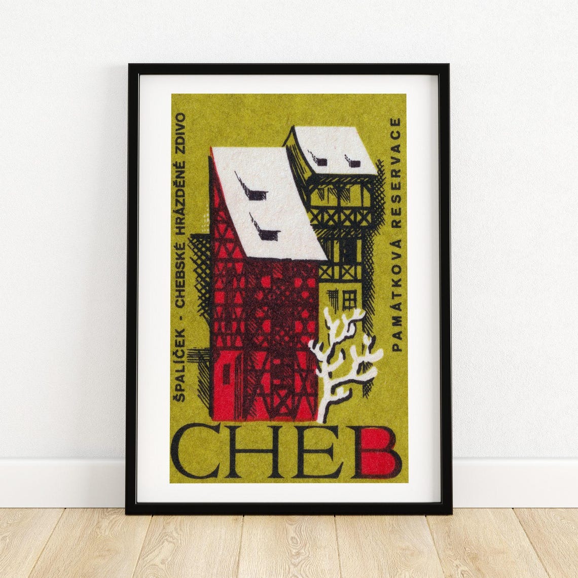 Cheb Red Timbered House Spalicek Retro Matchbox Label Art Poster