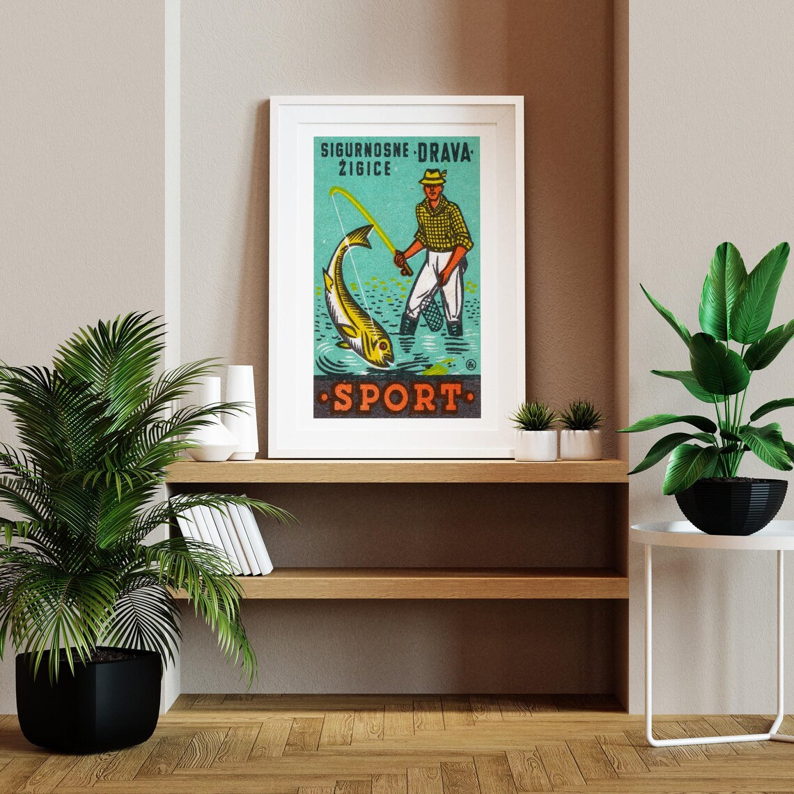 Drava Sport Vintage Fisherman Big Fish Catch Scene Art Poster - Image 2
