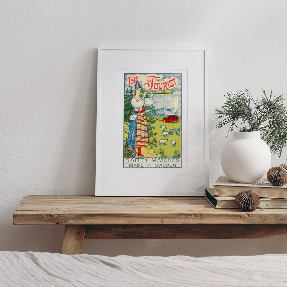 The Tourist Folk Horn Player Vintage Swedish Matchbox Label Art Poster - Image 3