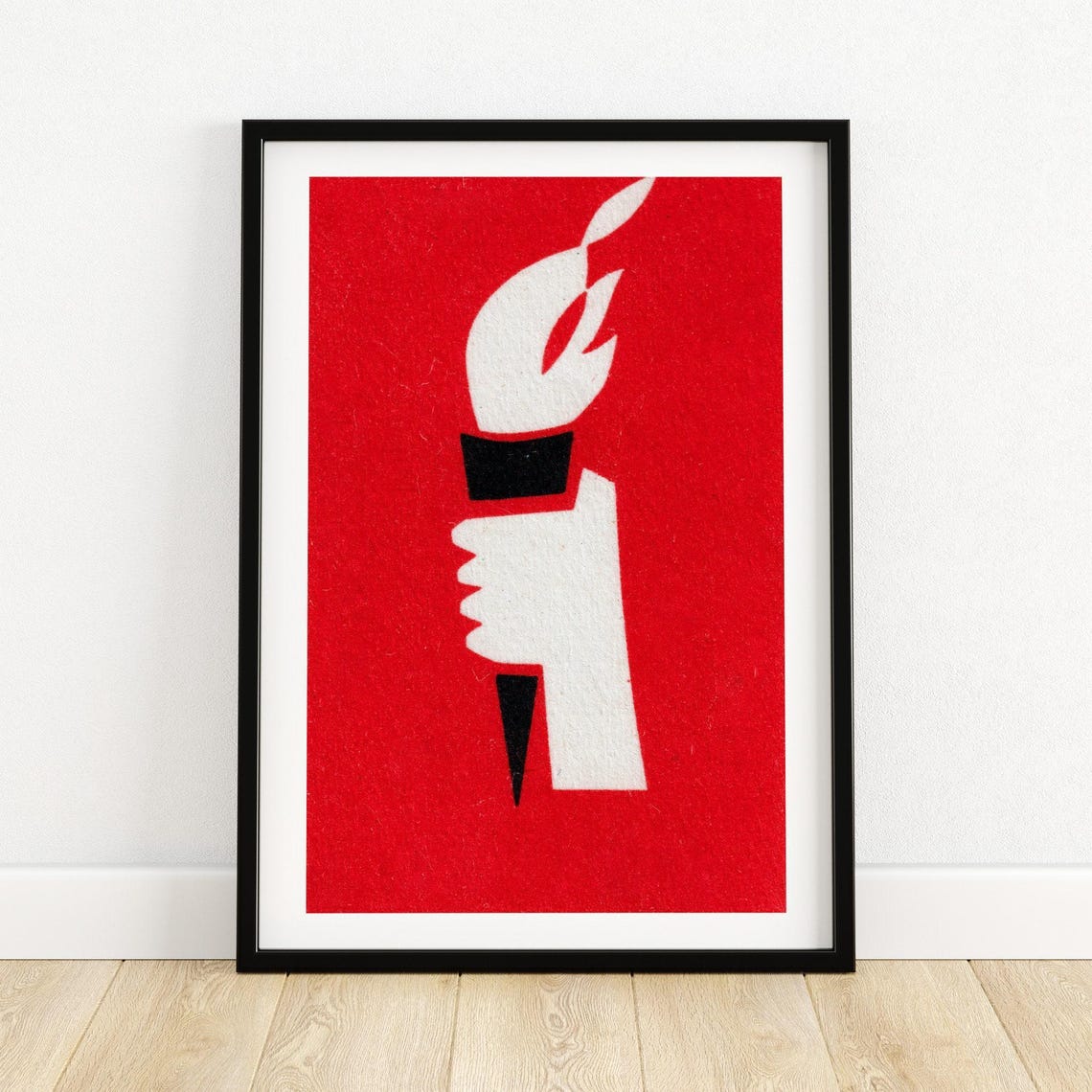 Hand Holding Torch on Red Vintage Matchbox Graphic Art Poster
