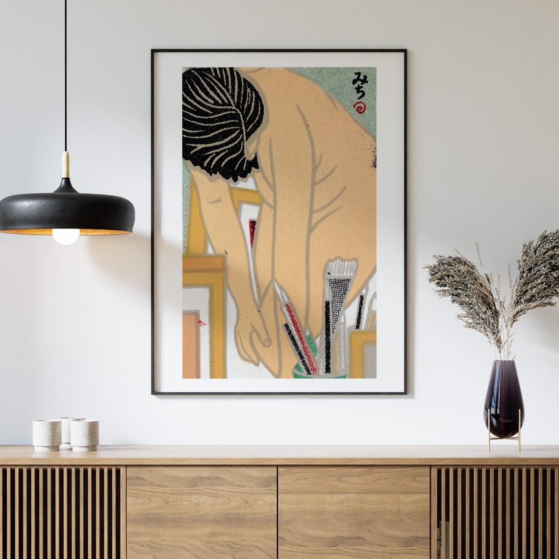 Japanese Woman Artist At Easel Vintage Matchbox Label Woodblock Art Poster - Image 4