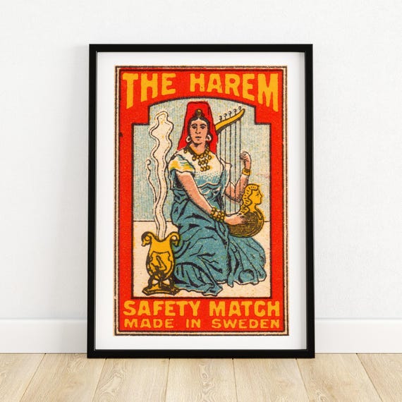 The Harem Matchbox Art Print Vintage Swedish Safety Match Graphic Boho Wall Decor Unique Collectible Gift A4