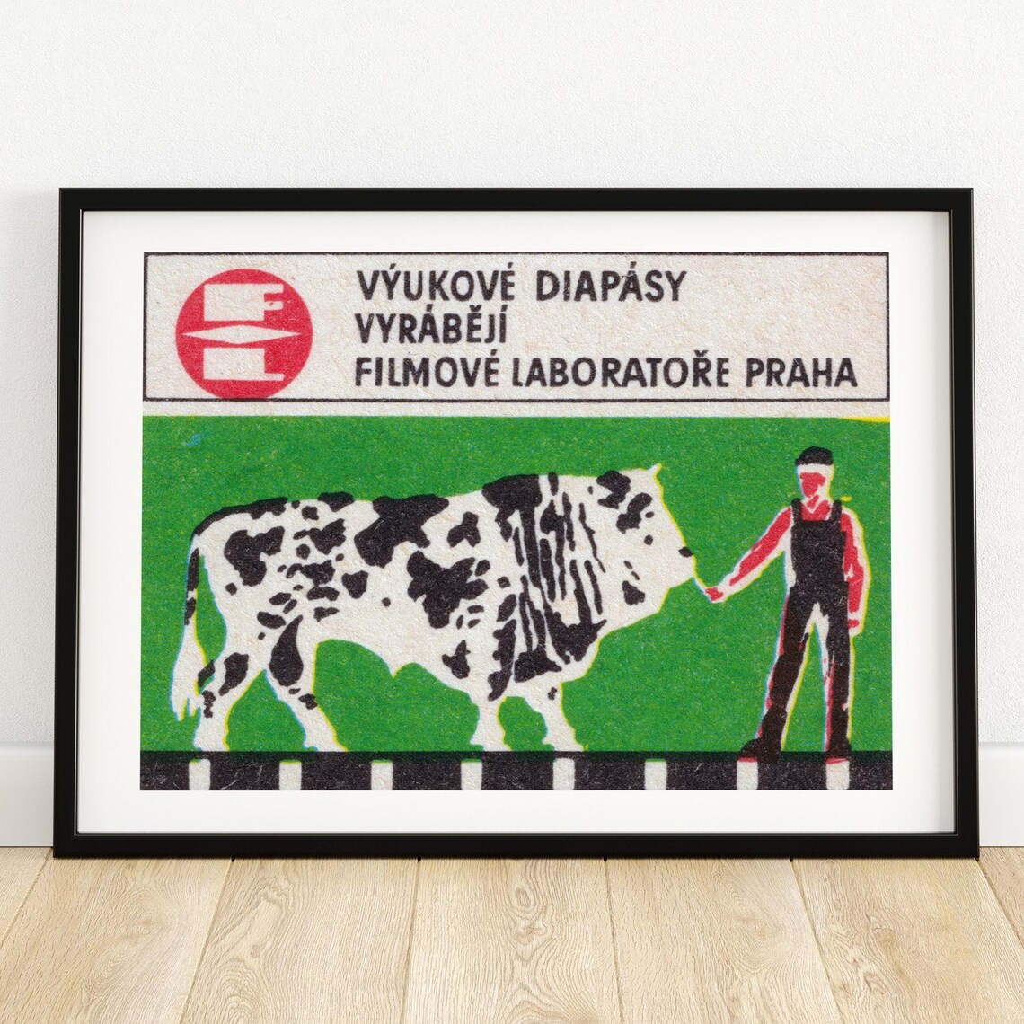 Film Labs Prague Cattle Farming Slides Vintage Matchbox Poster