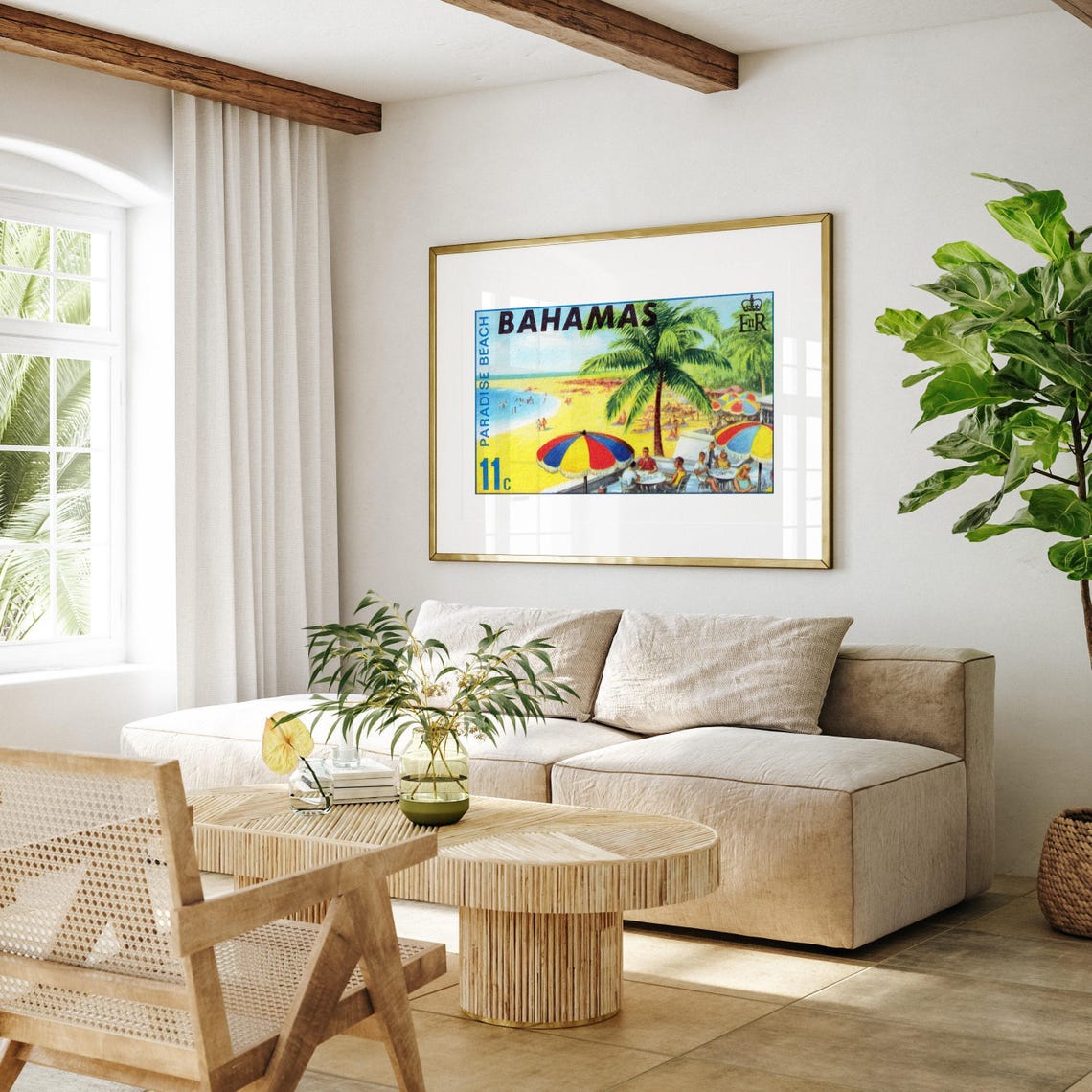 Bahamas Paradise Beach 11c Retro Caribbean Travel Stamp Art Poster - Image 4