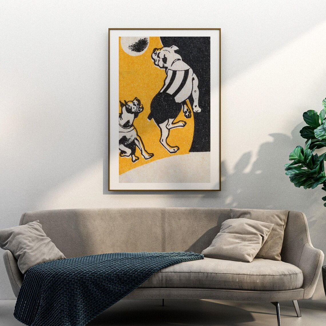 Jumping Dogs Matchbox Label Two Bulldogs Ball Vintage Art Poster - Image 3