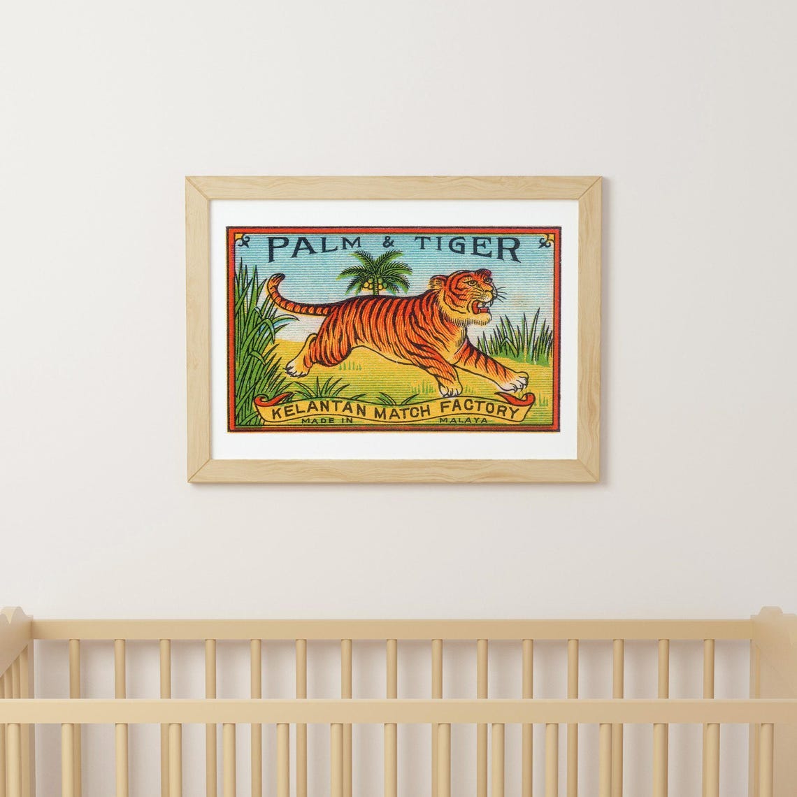 Palm and Tiger Kelantan Vintage Malaya Matchbox Label Art Poster - Image 3