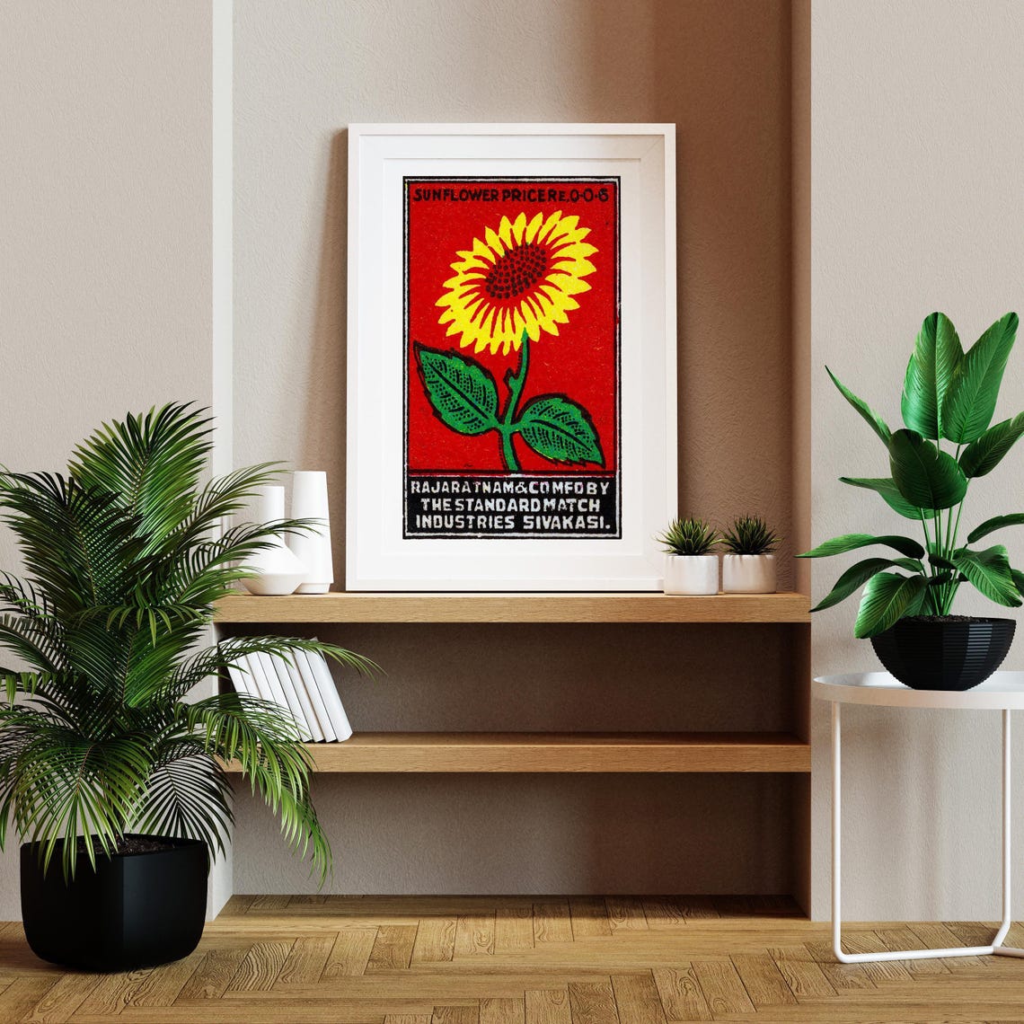 Sunflower Golden Bloom Standing Tall Vintage India Match Label Poster - Image 2